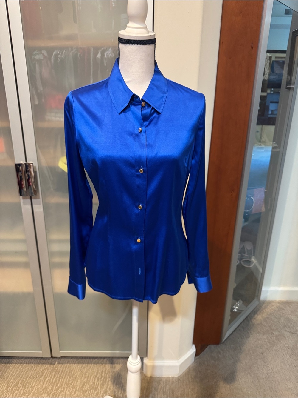 Juicy Couture Electric Blue Satin Button-Down Shirt